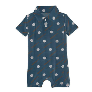 Deep Sea Baseball Short Sleeve Polo Romper