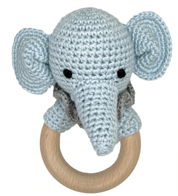 Elephant Crochet Wood Ring Rattle