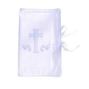 Straight Edged Bible Cover with Blue Embroidered Cross