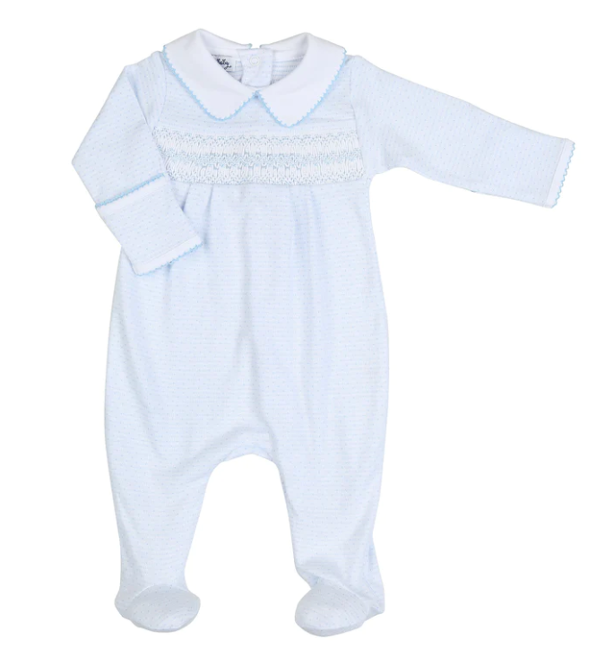 Delaney And Dillon Smocked Collared Footie - Blue