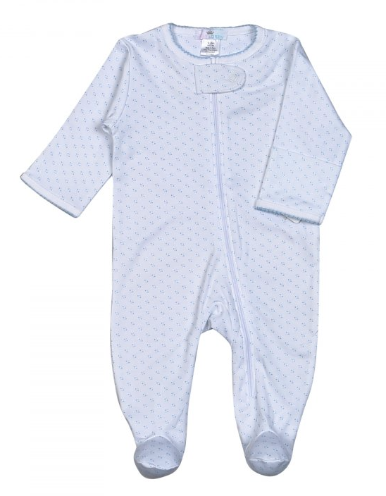 Blue Tiny Dots Pima Zipper Footie