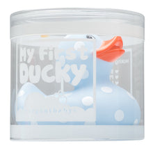 Load image into Gallery viewer, Blue Polka Dot Rubber Duckie
