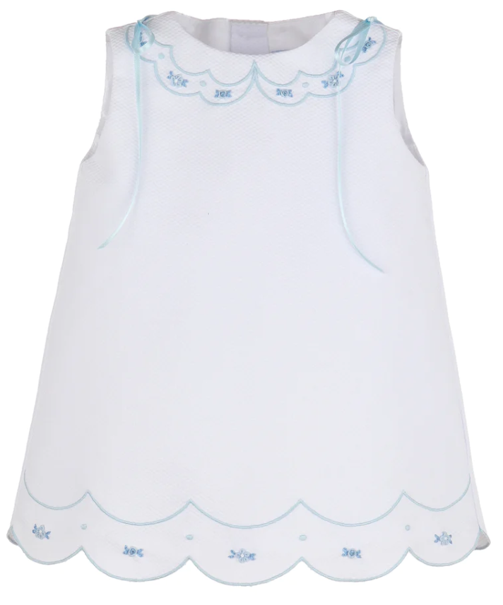 Blue Embroidery Scallops A-Line Dress