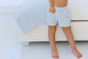 Blue Gingham Swim Trunks