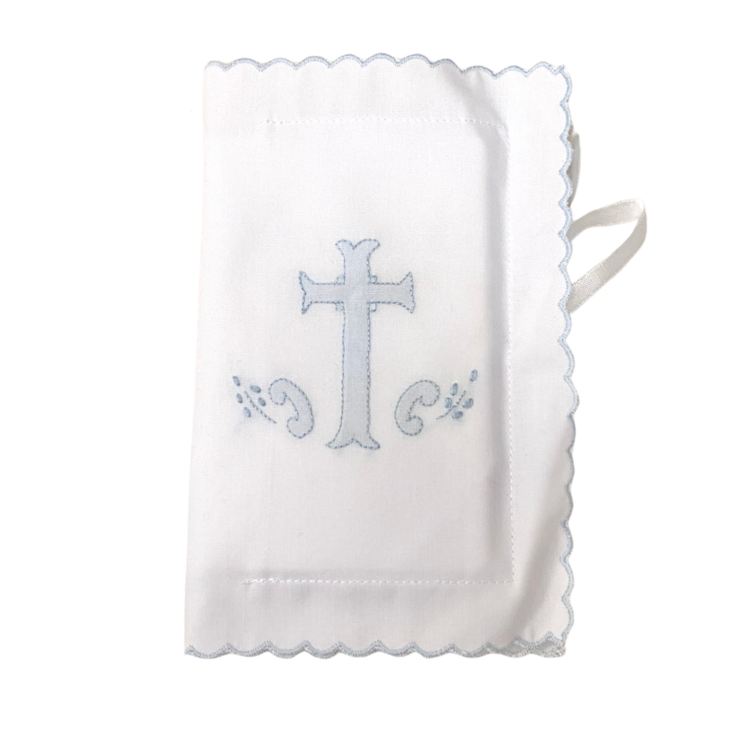 Scalloped Bible Cover with Blue Embroidered Cross