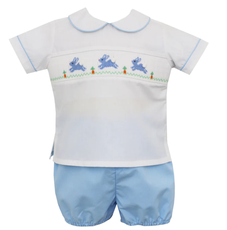 Hop Hop Bunnies Boys Blue Poplin Bloomer Set