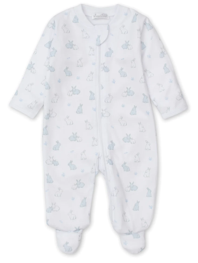 Bunny Burrows Print Footie With Zipper - Light Blue