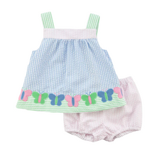Load image into Gallery viewer, Seersucker Butterflies Dress And Bloomer Set
