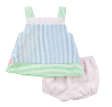 Load image into Gallery viewer, Seersucker Butterflies Dress And Bloomer Set
