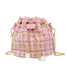 Load image into Gallery viewer, Tweed Drawstring Bag - Pink

