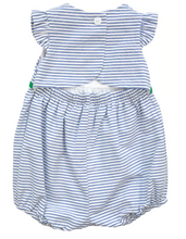 Load image into Gallery viewer, Blue And White Seersucker Romper with Garden
