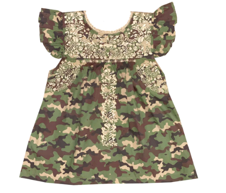 Camo Flutter Sleeve Top With Khaki Stitching