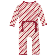 Load image into Gallery viewer, Strawberry Candy Cane Stripe Muffin Ruffle Zipper Footie
