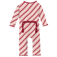 Load image into Gallery viewer, Strawberry Candy Cane Stripe Muffin Ruffle Coverall With Zipper
