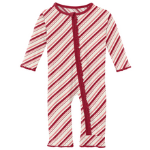 Load image into Gallery viewer, Strawberry Candy Cane Stripe Muffin Ruffle Coverall With Zipper
