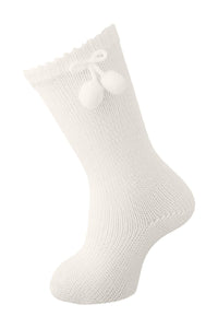 Scottish Yarn Knee High Pom Pom Socks - Natural Ivory