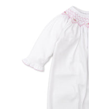 Load image into Gallery viewer, CLB Fall Bishop 21 White Sack With Pink Hand Smocking

