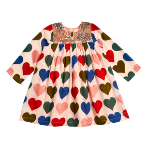 Courtney Dress - Strawberry Cream Multi Hearts