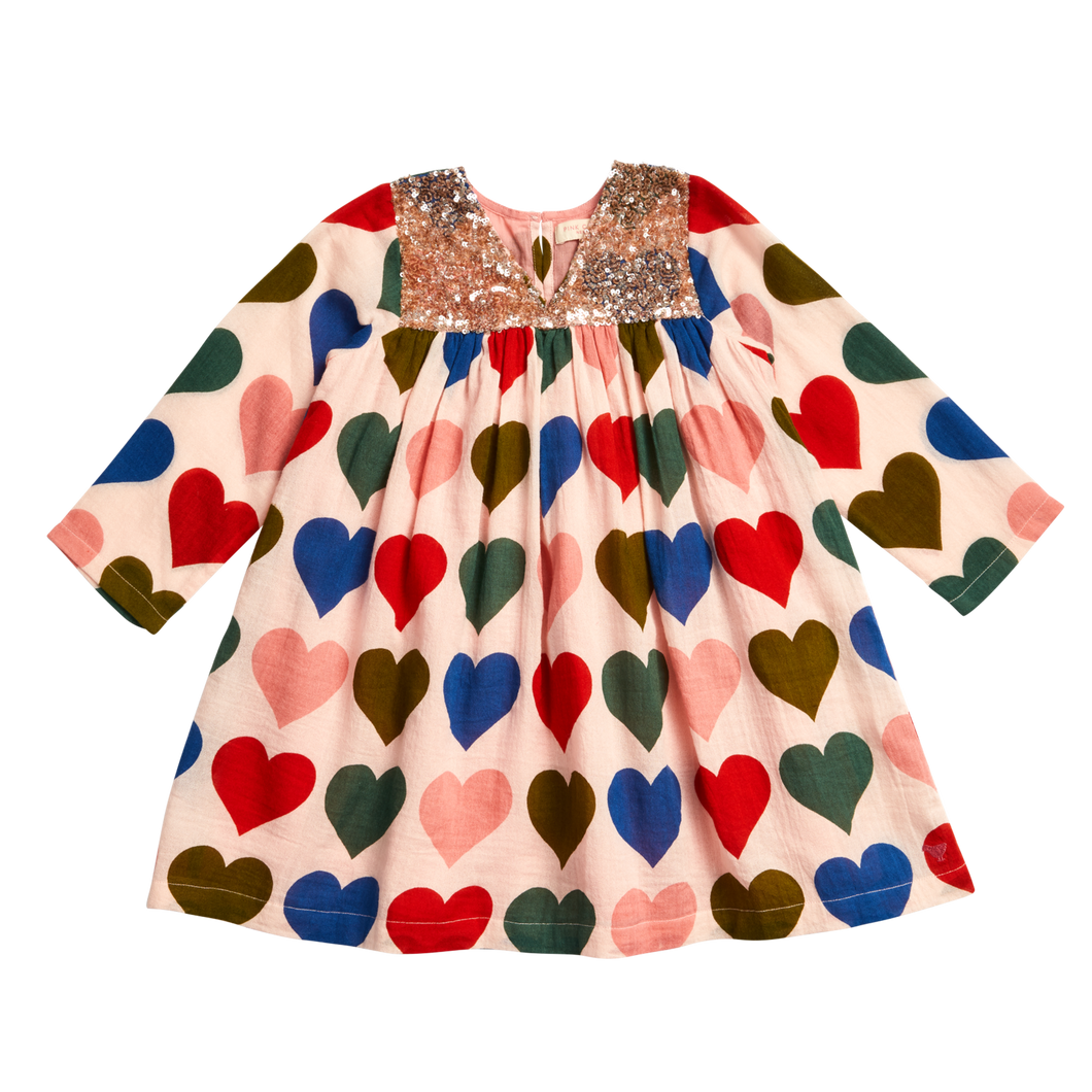 Courtney Dress - Strawberry Cream Multi Hearts