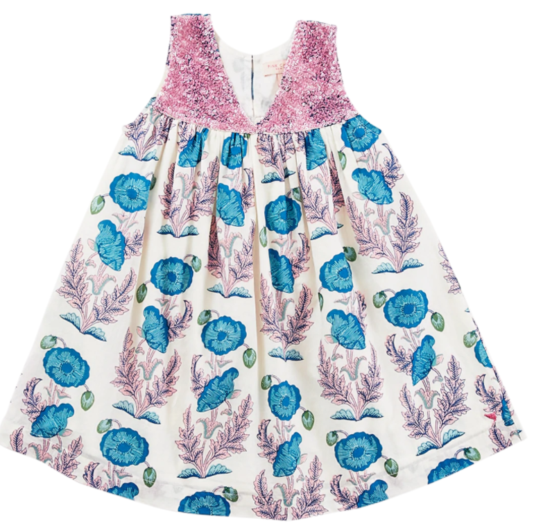 Courtney Dress - Mosaic Blue Gilded Floral