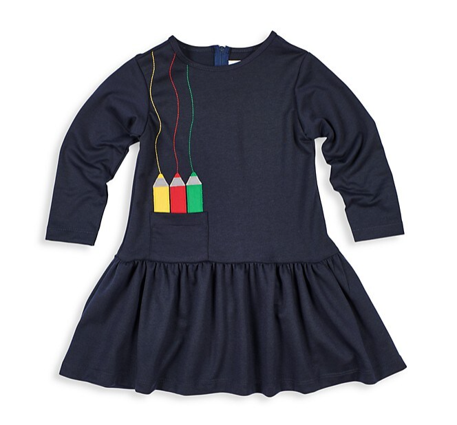 Navy French Terry Dress With Crayons Applique