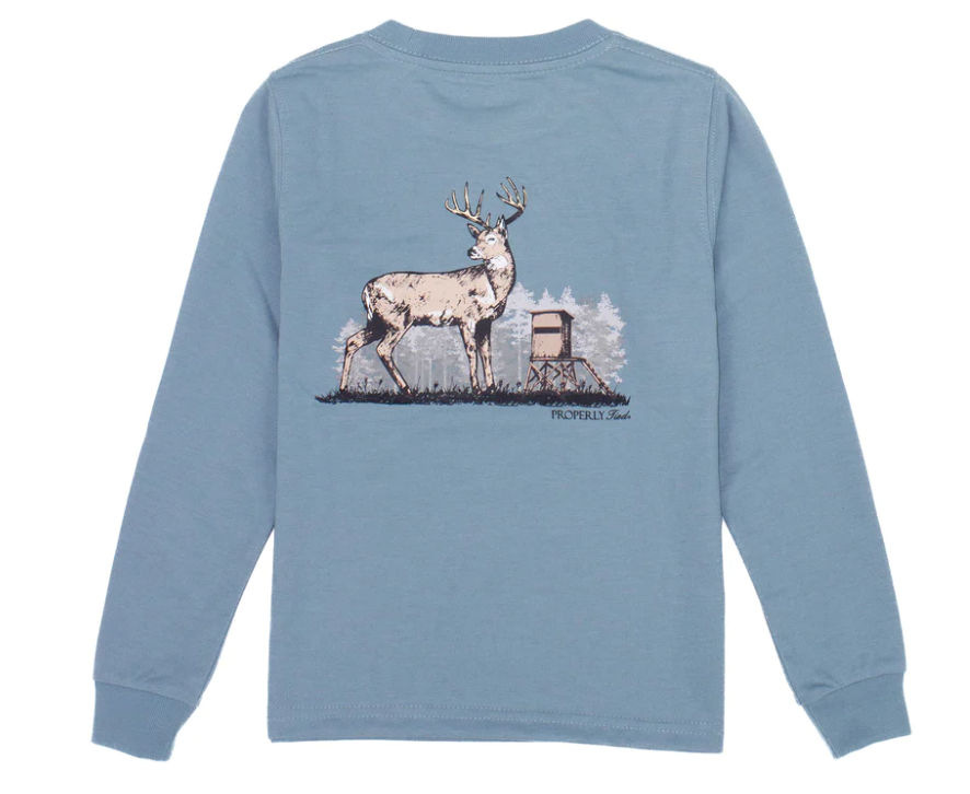 Deer Season Long Sleeve Tee - Steel Blue