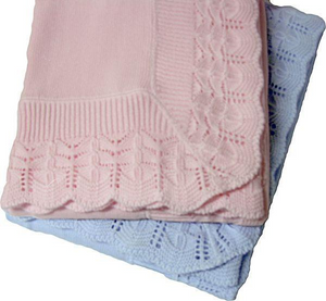 Cotton Jersey Blanket With Scallop Lace Border