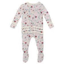 Load image into Gallery viewer, Macaroon Floral Vines Muffin Ruffle Footie With Snaps - Preemie
