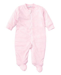 Stripes Footie With Zipper - Pink