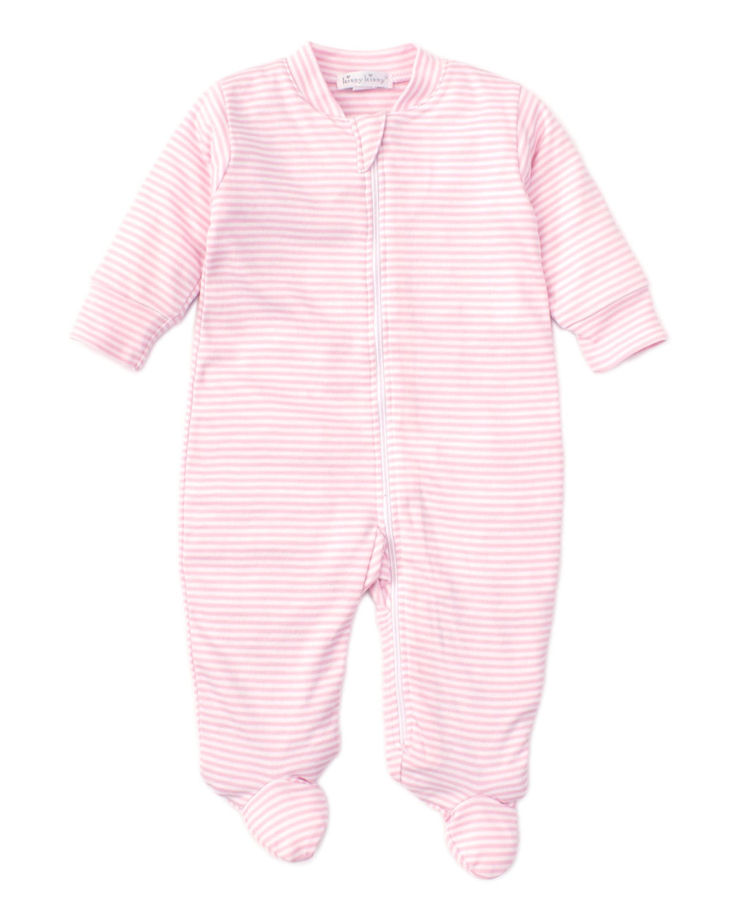 Stripes Footie With Zipper - Pink