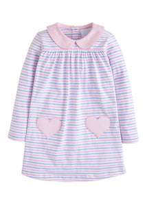 Breton Pink And Blue Striped Heart Pockets Dress