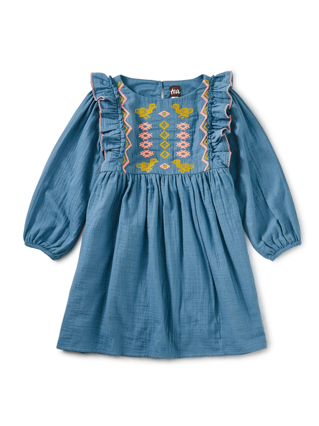 Aegean Blue Embroidered Ruffle Dress