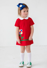 Load image into Gallery viewer, Red Pique Knit Dress With Flower
