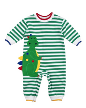 Load image into Gallery viewer, Green Stripe Knit Longall With Dinosaur
