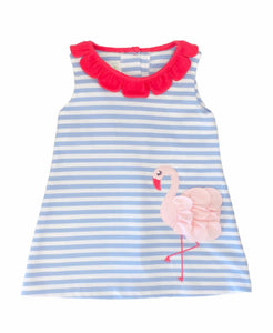 Flamingo Applique Blue Stripe Knit Reagan Dress