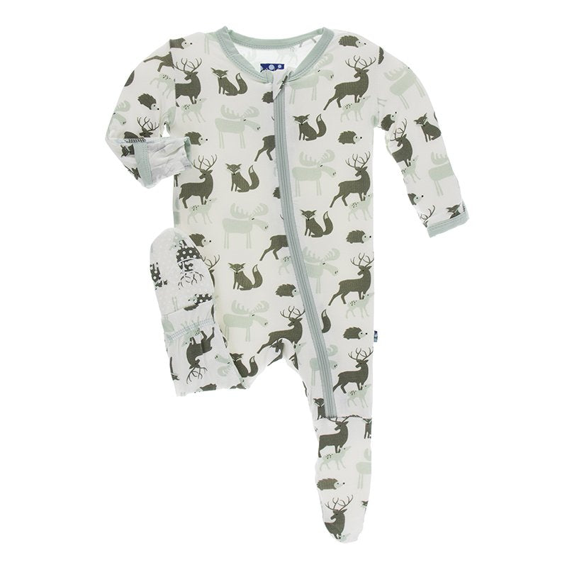 Natural Forest Animals Footie With Zipper