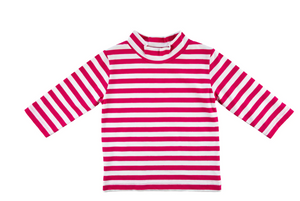 Mock Turtleneck Blouse - Fuchsia and White Stripe