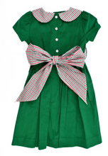 Load image into Gallery viewer, Green Corduroy Dress With Red And Green Plaid Sash
