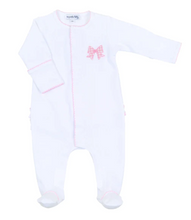 Load image into Gallery viewer, Gingham Bows Embroidered Ruffle Footie - Pink

