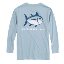 Load image into Gallery viewer, Grey Long Sleeve Skipjack Great White Performance T-Shirt
