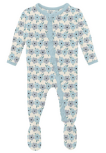 Load image into Gallery viewer, Natural Hydrangea Ruffle Footie With Zipper
