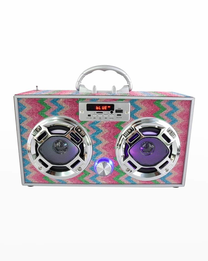 Chevron Bling Retro Bluetooth Boombox with LED Lights & Phone Holder