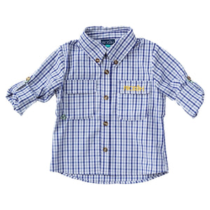 Gray And Blue Windowpane Vented Fishing Shirt