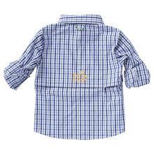 Load image into Gallery viewer, Gray And Blue Windowpane Vented Fishing Shirt
