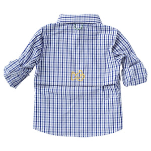 Gray And Blue Windowpane Vented Fishing Shirt