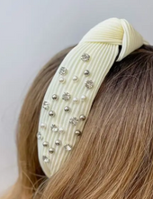 Load image into Gallery viewer, Top Knot Pearls And Rhinestones Pleated Headband - Assorted
