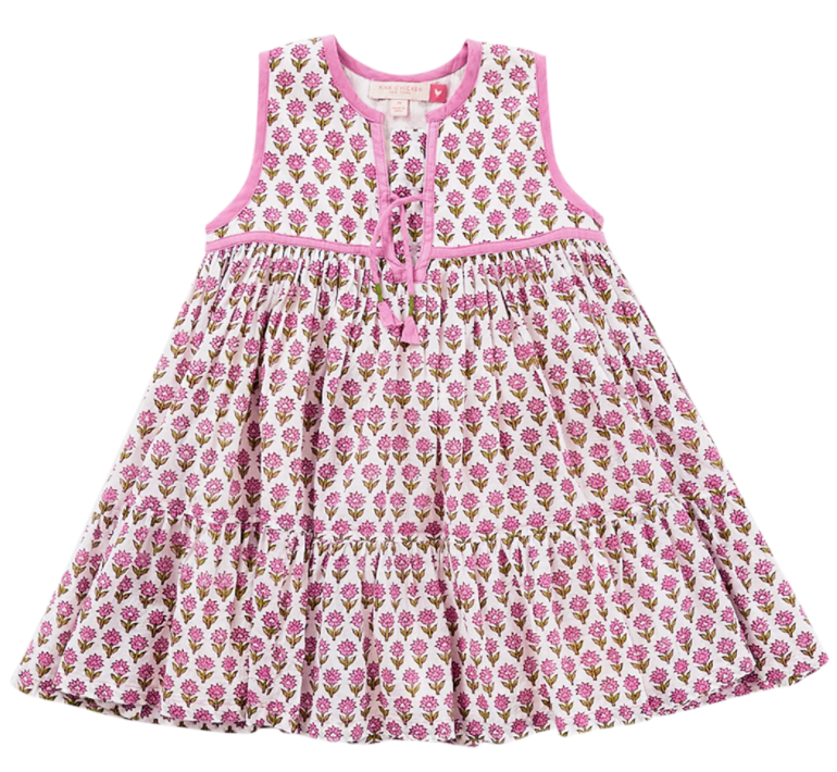 Jade Dress - Pink Floral Block Print