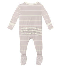 Load image into Gallery viewer, Macaroon Road Trip Stripe Muffin Ruffle Footie With Snaps - Preemie
