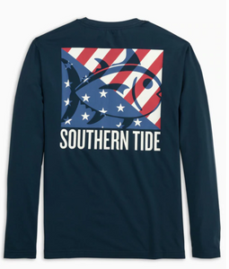 Specular Blue Skipjack Flag Long Sleeve Performance Tee