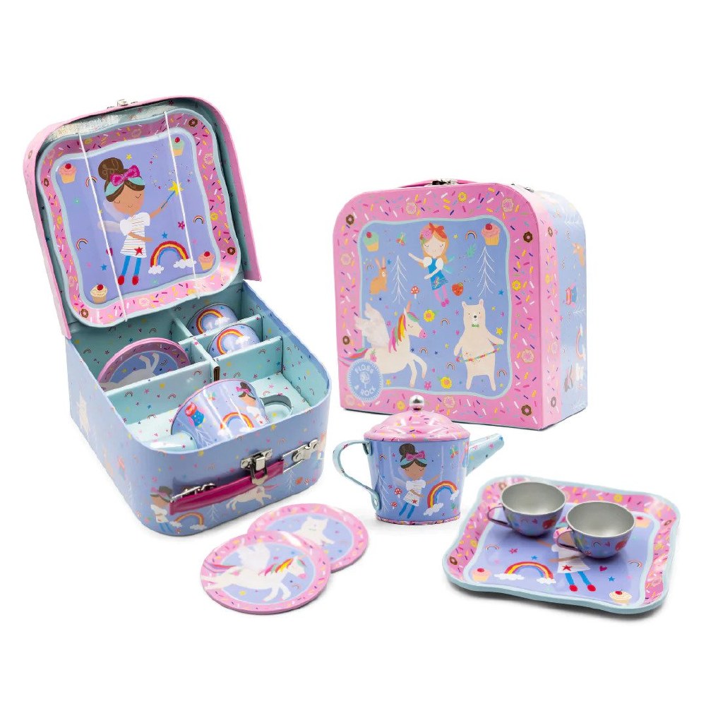 Seven Piece Rainbow Fairy Tin Tea Set